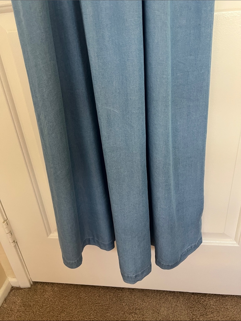 Motherhood Maternity Blue Chambray Maxi Skirt Dress with Ruffle Straps - Picture 5 of 13